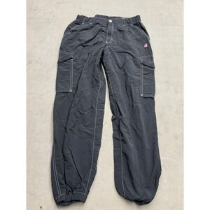 VTG Champion Womens Black Nylon Ripstop Cargo Pants Stitch Joggers Medium